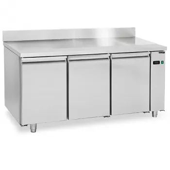 Bäckereikühltisch 3-türig, Zentralkühlung, Edelstahlarbeitsplatte mit Aufkantung, -2°/+8°C - WiFi